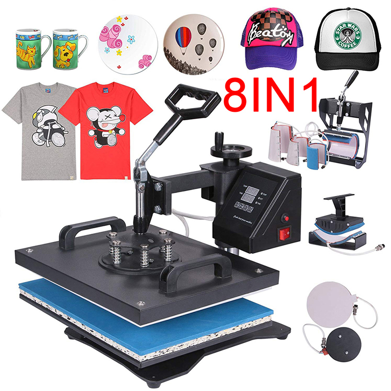 DS-8 IN 1 Combined Type Heat Transfer Press Machine For T-Shirt Mug Cap Hat Plate Case Bag Sublimation Printing