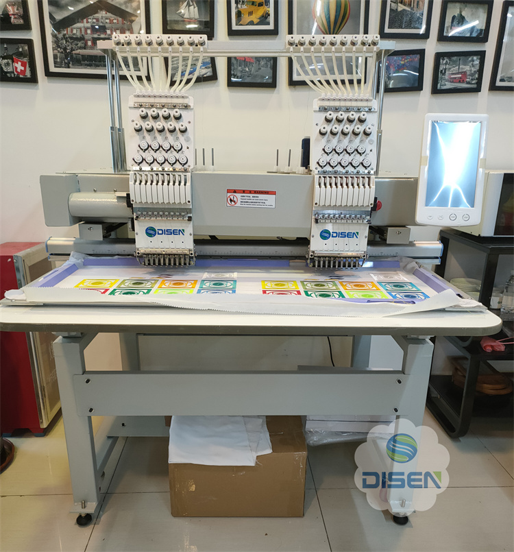 Digital Laser positioning Two Head Embroidery Machine For Clothing